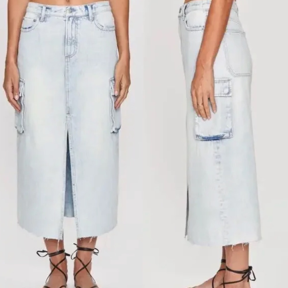 Pistola McKayla Denim Cargo High Rise Midi Split Front Skirt 26 Parasol